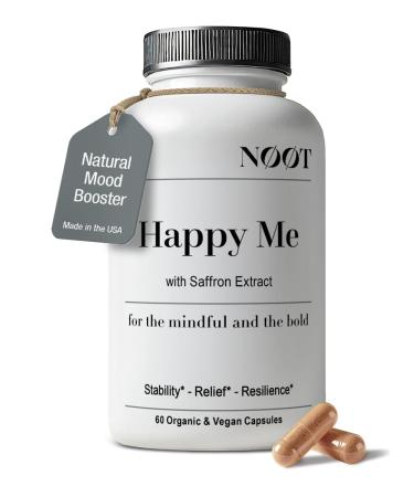 NOOT Happy Me Natural Mood Support Supplement for Women and Men Saffron Supplement Rhodiola & Maca Adaptogens for Calm Focus & Emotional Balance Happy Pills Vegan Plant-Based 60 Capsules
