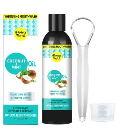Coconut Pulling Oil Coconut Mint Oil Pulling Mouthwash with Tongue Scraper Natural Teet Whitening Mouthwash Natural Essential Oil Pulling Mouthwash Oral Care to Help Fresh Breath(1PC)