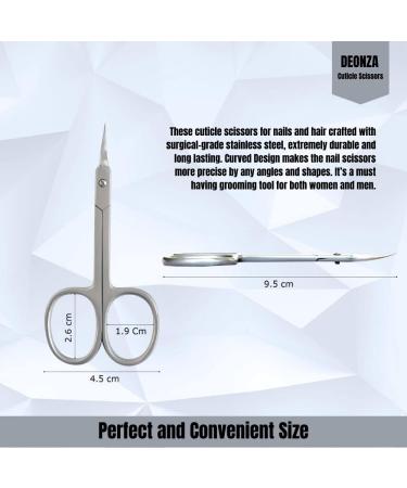 DEONZA Cuticle Scissors - Fine Curved Blade for Professional Manicure Pedicure - Precise Pointed Tip for Eyebrow, Eyelash, and Dry Skin Care (Silver) - Buy Online on GoSupps.com