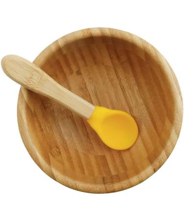 Biozoyg Bamboo Bowl Set - FSC Certified Round Suction Cup Bowls with Spoon for Kids | Baby Porridge & Cereal Bowls in Yellow - Buy Online on GoSupps.com