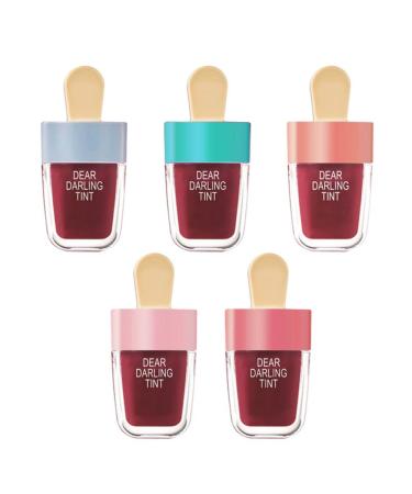 Ofanyia Ice Cream Shape Lip Gloss 5Colors Set Long Lasting Waterproof Non-stick Cup Liquid Lipstick Lip Glosses Kit
