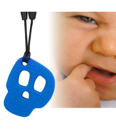 Shop Safe Silicone Baby Bite Toys | Soothing Dental Necklaces for Toddlers - Blue Skull Design - Buy Online on GoSupps.com