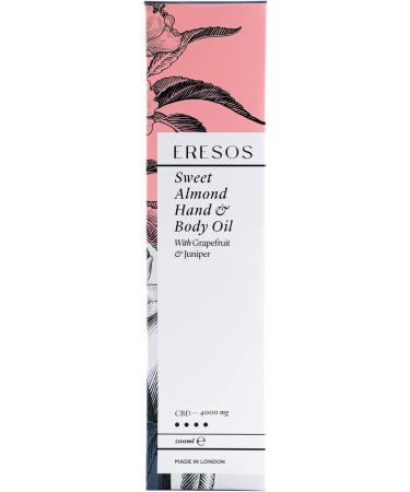 Eresos Sweet Almond Hand & Body CBD Oil (4000mg) - 200ml | Detoxifying Moisturing & Hydrating | Almond Oil Juniper & Grapefruit - Buy Online on GoSupps.com
