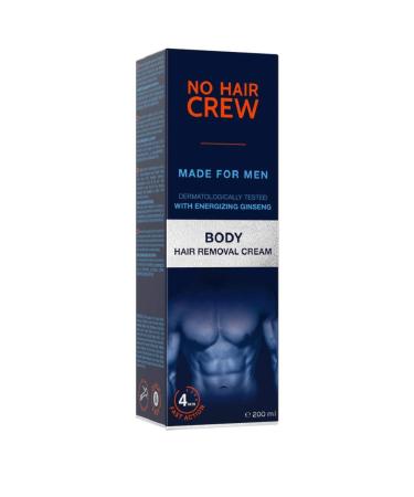 No Hair Crew Body At Home Hair Removal Cream for Manscaping Unwanted Hair with Energizing Ginseng, Premium Depilatory, Painless & Flawless, Made for Men, 200ml 6.7 Fl Oz (Pack of 1)