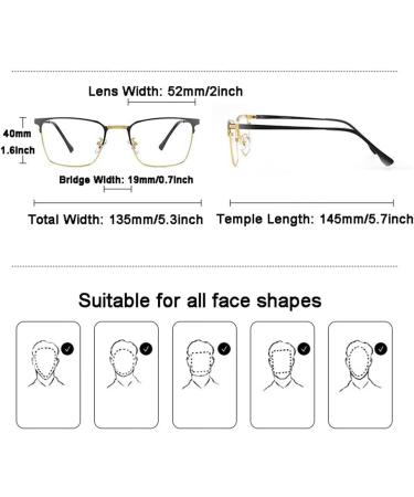 Lightweight Metal Frame Reading Glasses for Men | Anti Blue Light Rectangle Computer Visual Aid | Spring Hinges | 2.5X Magnification - Buy Online on GoSupps.com
