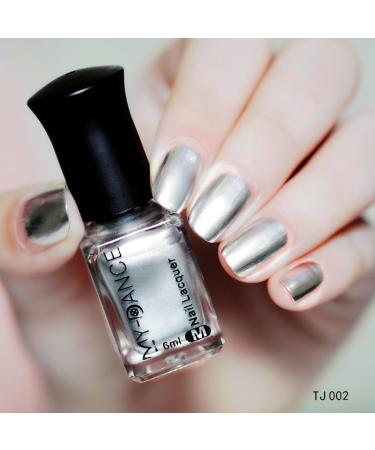 Silver Nail Polish Metallic Nail Polish 6ML Mirror Chrome Nail Varnish Metal Effect Nail Art Polish Super Shine Silver Gloss Nail Paint - 60S Quick Dry & Long Lasting Nail Gel At Home Manicure TJ002 6 ml (Pack of 1) - Buy Online on GoSupps.com