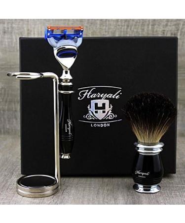 Shop Haryali London Black Luxury Men's Shaving Set 5 Edge Razor Brush Stand & Alum Pencil | International Shipping Available - Buy Online on GoSupps.com