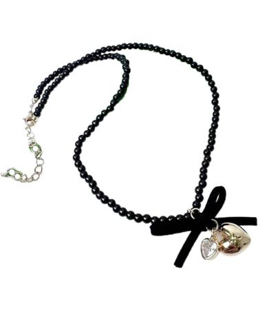 Oralgos Korean Fashion Loop Heart Pendant Pearl Necklace - Gothic Adjustable Collarbone Chain for Women - Aesthetic Jewelry in Resin Alloy - Buy Online on GoSupps.com