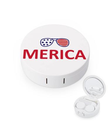 American Flag Glassess Round Case For Contact Lens Kit Storage Box with Mirror Printed