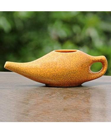 Ancient Impex Ceramic Neti Pot (270 ml) + 5 Neti Salt Sachets | Natural Sinus Relief - Orange Crackle Pattern - Buy Online on GoSupps.com