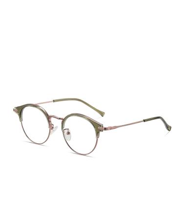 SERONI Round Tr90 Metal Frame Blue Light Blocking Glasses for Women Men Anti UV Ray Computer Reading Glasses for Women Men Khaki-green 50 Millimeters