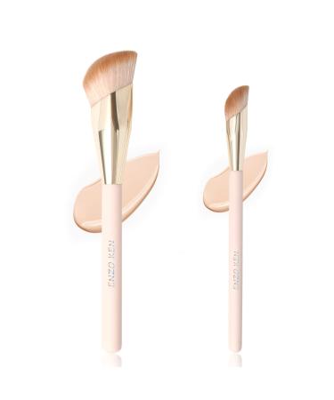 Angled Foundation Brush & Angled Concealer Brush Under Eye Set - ENZO KEN Under Eye Concealer Brush Foundation Brush for Liquid Makeup Cream Contour Brush for Cream Makeup Small Nose Contour Brush