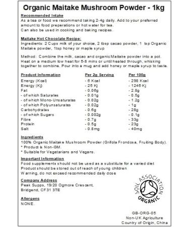 Organic Maitake Mushroom Powder - Teas Soups Smoothies (1kg) - Buy Online on GoSupps.com