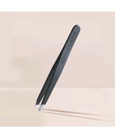 Browgame Signature Slanted Tweezer - Expertly Designed Brow Grooming Tool - Easy Grip Handle - Extra Sharp Plucking Tool for Painless Hair Removal - Blackout | 1 Pc - Buy Online on GoSupps.com