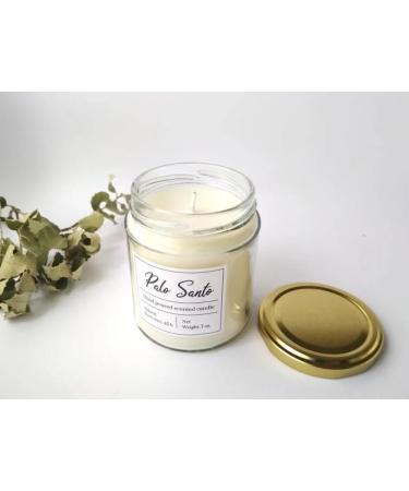 Palo Santo Natural Candle Eco Friendly Minimalist Home Decor Vegan Candle in 7oz Glass Jar - Scented Candle White