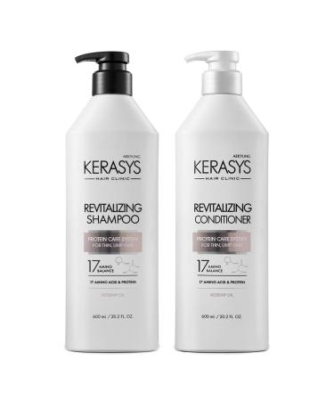 Kerasys Hair Clinic Protein Care System for Thin Limp Hair Rosehip Oil REVITALIZING 20.2 fl oz / 600 ml (Shampoo + Conditioner Set)