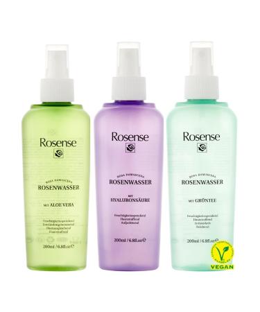 Rosense rose water spray 3 Set: with aloe vera hyaluronic acid green tea - 100% natural clean moisturizing facial water and toner for facial care - vegan paraben -free rose water spray- 3