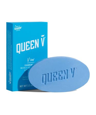 QUEEN V V Bar- Cleansing Bar, 3.5 oz, pH Balanced, Enriched with Aloe and Rose Water, For Use on External Intimate Area