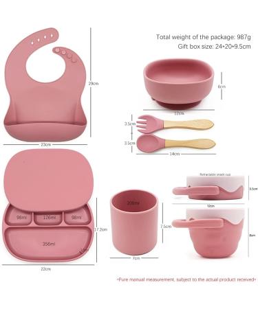 Baby Weaning Set | Toddler Feeding Set with Silicone and Wood | Plate, Cup, Bowl, Spoon, Fork, Snack Cup, Lid | for Boys and Girls (Rose Pink) - Buy Online on GoSupps.com