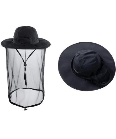 ZffXH Head Net Safari Hat for Men Women Gardening Hiking Fishing Sun Cap with Mosquito Netting Mesh Black