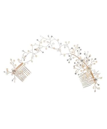 FRCOLOR Crystal Double Hair Comb Wedding Hair Accessories for Brides Bridal Hair Comb Hair Comb Clips Wedding Hair Comb Rhinestones for Hair Pearl Headgear Alloy Bridesmaid