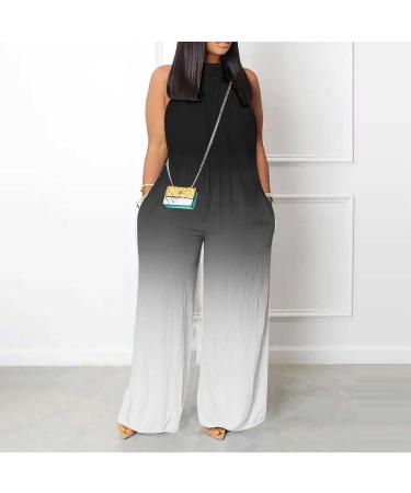 STYESH Women's Tie-dye Halter Neck Sleeveless Wide Leg Jumpsuit with Pockets - Black, 3X-Large - Buy Online on GoSupps.com