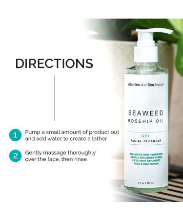 VITAMINS AND SEA BEAUTY Gel Face Cleanser - Hydrating Pore Refining Formula with Vitamin C, E, Seaweed & Rosehip Oil 8 Fl Oz - Buy Online on GoSupps.com