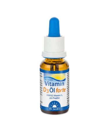Dr. Jacob's Vitamin D3 Oil Forte 20 ml I 2000 IU 50 g D3 per drop I optimally bioavailable I 640 drops 1 280 000 IU - Buy Online on GoSupps.com