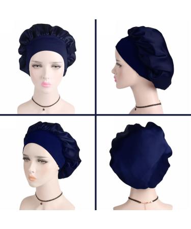 Wide Elastic Band Satin Hair Bonnet for Women - Navy | Soft Sleep Cap for Curly Hair Protection and Night Care - Buy Online on GoSupps.com