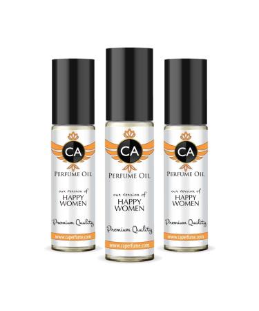CA Perfume Impression of Clinic Happy Women For Women Replica Fragrance Body Oil Dupes Alcohol-Free Essential Aromatherapy Sample Travel Size Concentrated Long Lasting Attar Roll-On 0.3 Fl Oz-X3