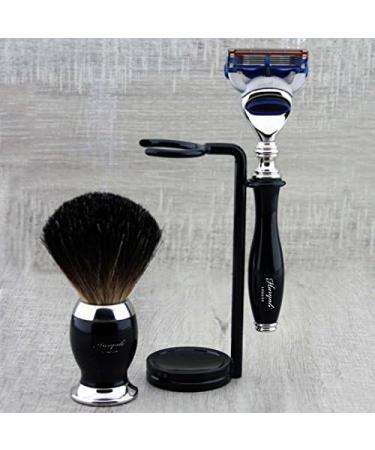 3 Pc Men's Shaving Kit | 5 Edge Razor Black Badger Hair Brush & Stand | Perfect Gift for Men - Buy Online on GoSupps.com