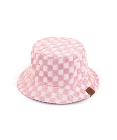 C.C Cotton Bucket Waterproof Reflective Holographic Bucket Hat (BK-773,775,776,777,778,785,925,929,3906,3920,3923,KB-004) Checkered Pattern Terry Cloth-rose
