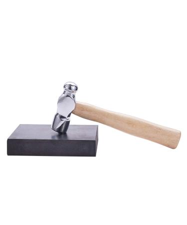 BENECREAT 6 Long Iron Jewelry Making Hammer with Wood Handle and Black Rubber Bench Block for Jewelry Making and Metal Smiting Iron Hammers With Rubber Bench Block