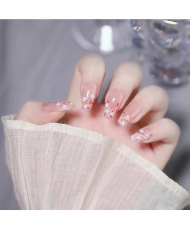 24Pcs/Set Press On Nails Pure Desire Fresh Pink and White Small Flower Long False Nails Acrylic Fake Nails Full Cover Nails Tips Artificial Finger Manicure Press on nails for Women and Girls - Buy Online on GoSupps.com
