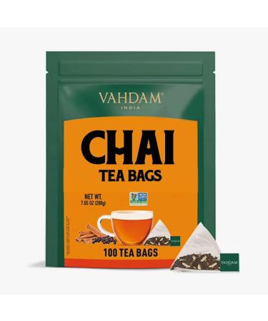 VAHDAM Original Masala Chai Tea Bags (100 Pyramid Tea Bags) 100% Real & Natural Spices - Cardamom Cinnamon Black Pepper Cloves | Brew Chai Latte