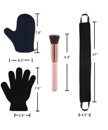 4 Pack Self Tanning Mitt Applicator Kit with Back Applicator, Exfoliating Glove, and Face Tanner Brush - Sunless Tan Set (Black) - Buy Online on GoSupps.com