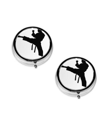 Taekwondo Martial Arts Printed Mini Round Pill Box Pill Box 3 Compartment Medicine Pill Case Pill Organizer Travel Pillbox Portable Pill Box for Pocket Home Office Use