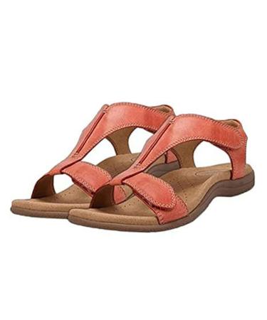 JUAJUA 2023 Orthopedic Bunion Corrector Sandals for Women Bunion Correction Slippers Casual with Arch Support Leather Casual Feet Wavy Sole Sandal (Red 41)