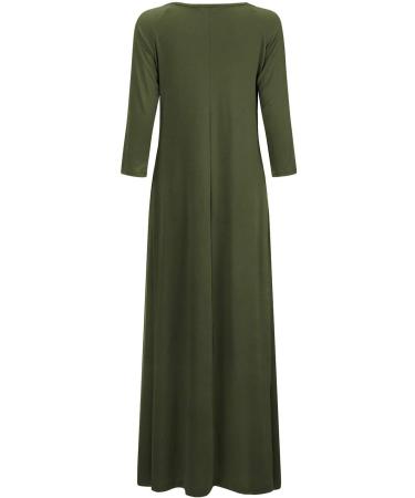 Jacansi Women's Boat Neck Maxi Dress with Pockets - 3/4 Sleeve, L Green - Buy Online on GoSupps.com