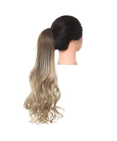 Shadow curly hair ponytail extensions claw in fake ponytail tail hair piece afro long clip in synthetic blonde pink wavy wig brown to ash blonde 18inches