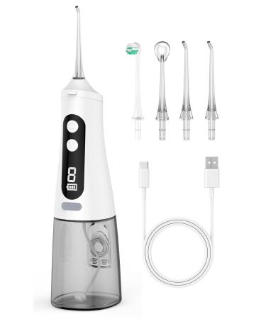Water Flosser for Teeth Cleaning 9 Modes Rechargeable Oral Irrigator 4 Tips Powerful Battery Life Water Dental Picks IPX7 Waterproof 350ML Water Tank for Home & Travel (White)