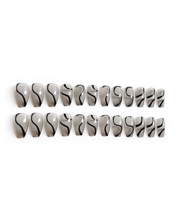 BABALAL Black Acrylic Coffin Press on Nails - Swirl Medium Ballerina False Nails for Women/Girls | Glossy Finish | 018-CRJC - Buy Online on GoSupps.com