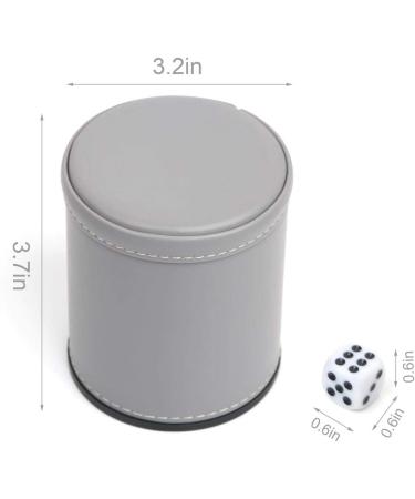 Felt Lined PU Leather Dice Cup with 6 Dice - Gray | Quiet Shaker for Yahtzee Game - Buy Online on GoSupps.com