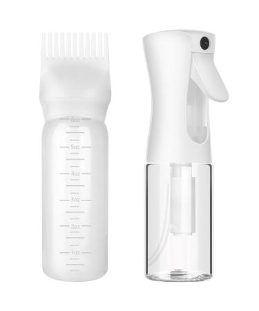 Continuous Spray Bottle and Root Comb Applicator Bottle Hair Oil Applicator Bottle Water Mister for Hairstyling (White)