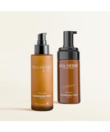ADA HERBS Double Cleanser - Complete Cleansing Set with Milk Makeup Remover & Honey Foam Cleanser - Gentle 2-Step System for All Skin Types - 99% Natural