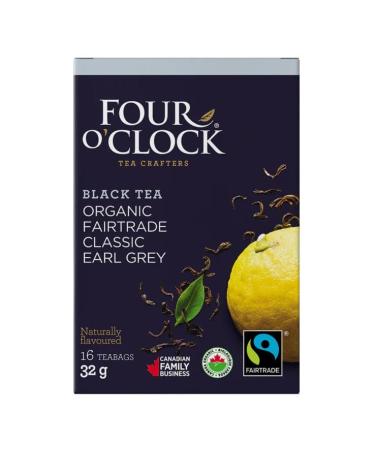 FOUR O' CLOCK Earl Grey Black Fair Trade Organic 96 ea Teabags (16count x 6 Packs)