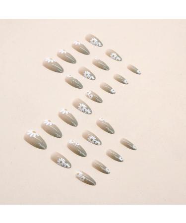 JUSTOTRY 24 Pcs Floral Oval Short False Nails in Lime Green - French Press on Fake Nails with Nail Glue - Matte Almond Medium Stick on Nails for Women - Nail Art Accessories - Buy Online on GoSupps.com