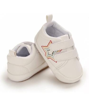 Cheerful Mario Baby First Walking Shoes - Soft PU Leather Anti-Slip Prewalkers for 3-6 Months - White Star Design - Buy Online on GoSupps.com