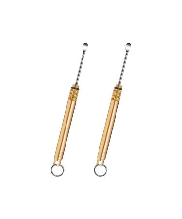 NovaPuff 2 Pack Brass Ear Wax Removal Tool Portable Ears Scoop Mini Ear-Pick Cleaner Key Ring Foldable Copper Ears Clean Tool for Personal Care Enthusiasts(Gold 2.36in)