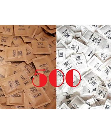 Mixed White and Brown Demerara Cane Sugar Sachets Individually Wrapped Pure Granulated (500 sachets)